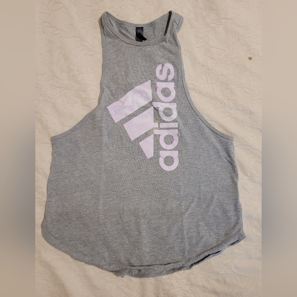 Adidas Gray Pink Sleeveless Crop Muscle Tee